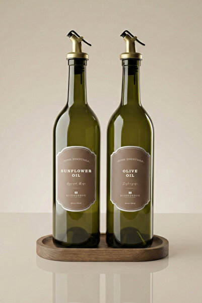 Kloppenhug Ahşap stantlı 2'li Cam Yağdanlık Seti 750ml - Zeytinyağı Ayçiçek Y...