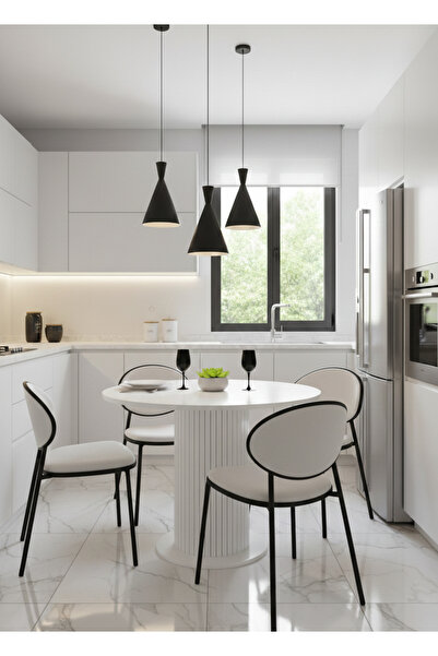 Arvessohome Güneş MDF Ayaklı 90cm Çaplı Yuvarlak Mutfak Masası (SANDALYE YOK)