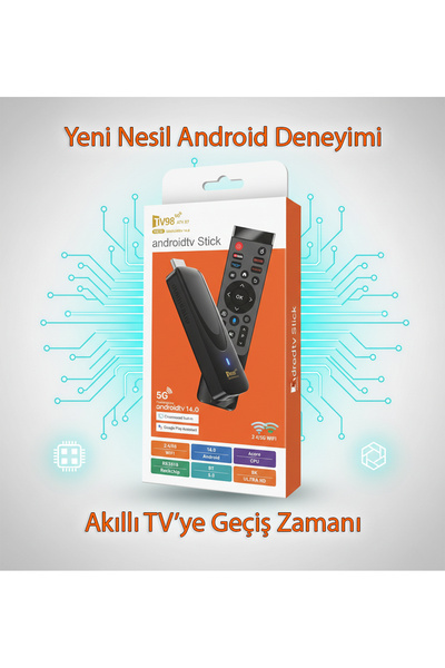 Tekvora 8K Ultra HD Android TV Stick 5G WiFi Bluetooth 4 Çekirdek Akıllı TV D...