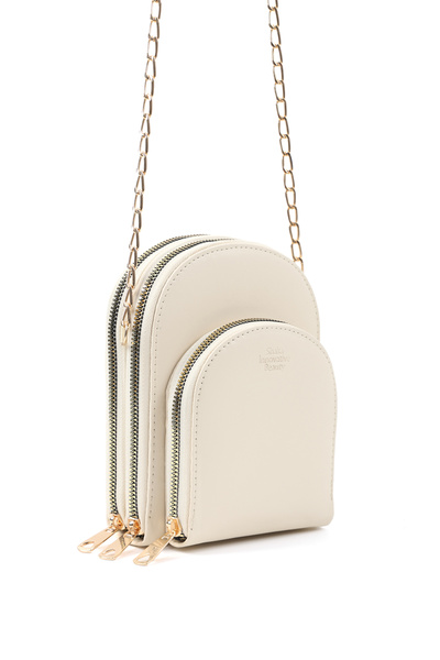 SHAKA Cream Shk267 Faux Leather 5 Compartments, Chain, Phone Holder and Shoul...