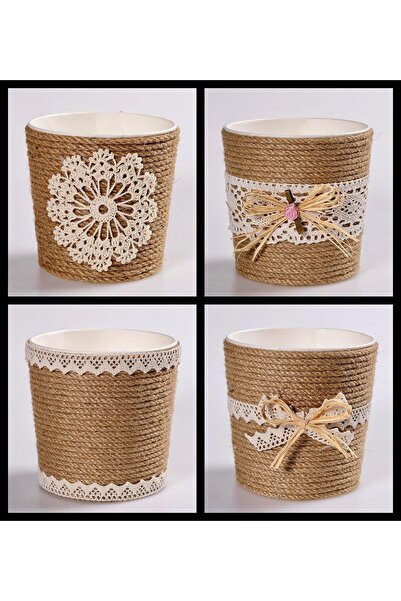 NG GIFT DESIGN El Emeği Jüt İp Sarılı Kopenhagen ve Dantel Süslemeli Dekorati...