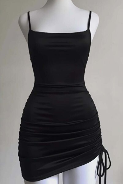 harmony factory Women's Black Ruched Backless Drawstring Gotic Diver Fabric Y...