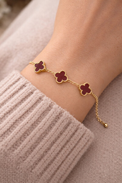 POYASE سوار نسائي من الفولاذ بلون ذهبي مع تفاصيل على شكل ورقة البرسيم، سلسلة ...