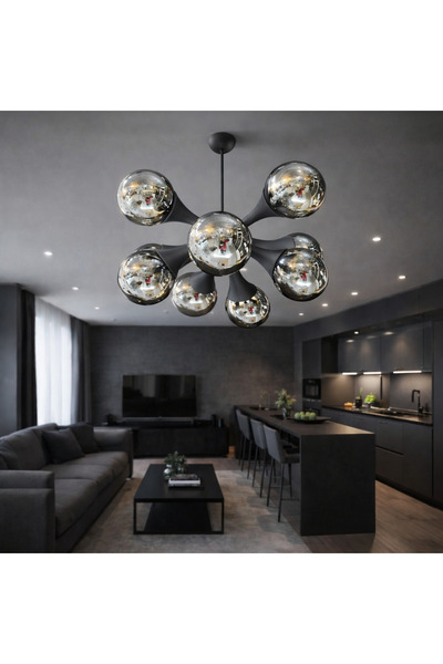 TREND KAFKAS – Luna 8’li kirpi Siyah Opal Cam Modern Avize