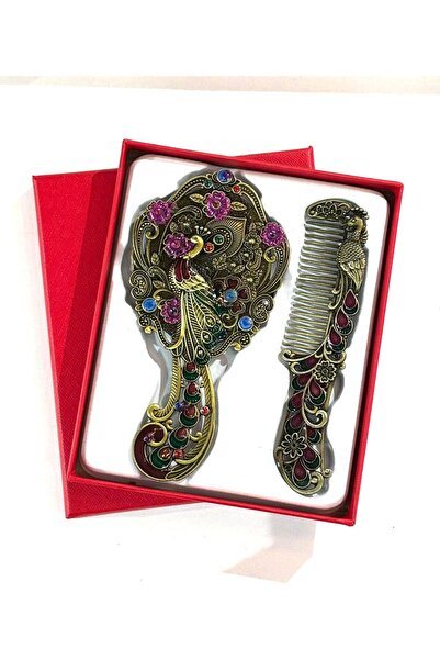 MD Moda Accessories Tavus Kuşu Figürlü Vintage Ayna Tarak Seti – Taş Detaylı ...