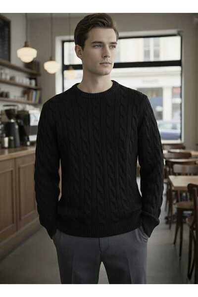 citystyle Men's Knitwear Lover's Combination Sweater Black Crew Neck Unisex L...