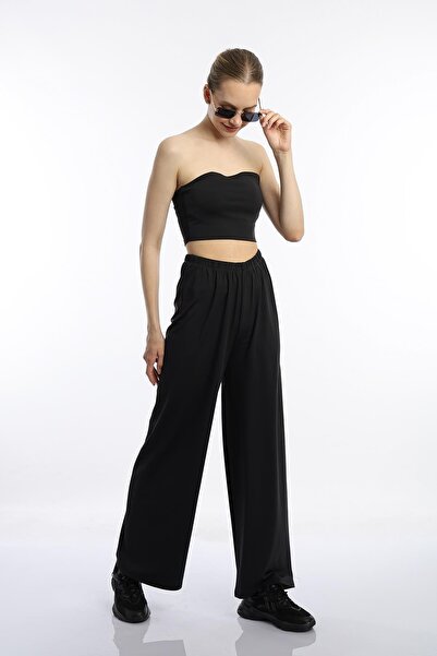 QUHOX Women's Allegro Fabric Crop / Trousers Set Black