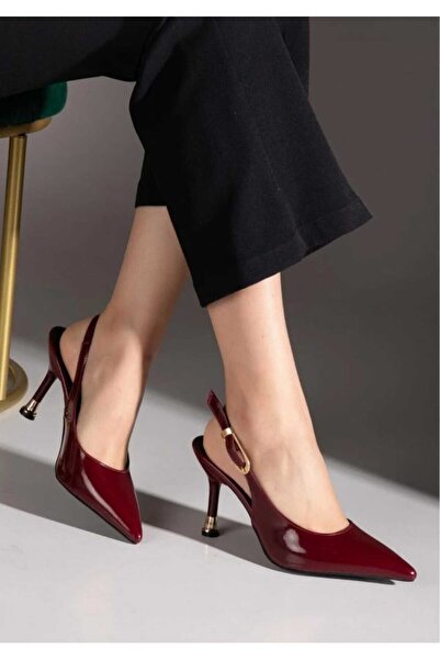 SETTİ MANA Burgundy Patent Leather Pointed Toe Stiletto Women's Shoes