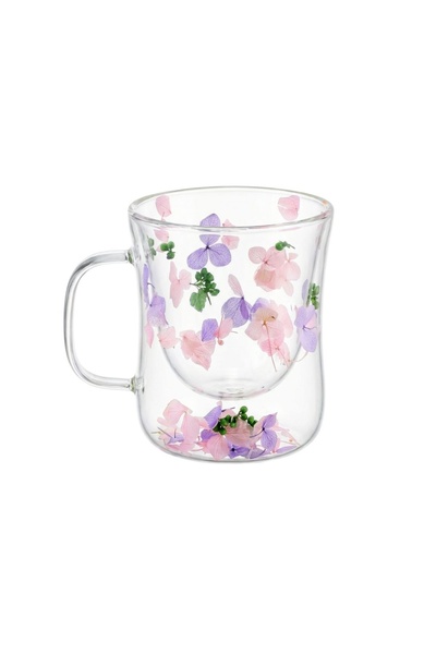 Ginza Κούπα με αποξηραμένα λουλούδια, μωβ και ροζ, Διπλό τοιχώματα, βοριοπυρι...