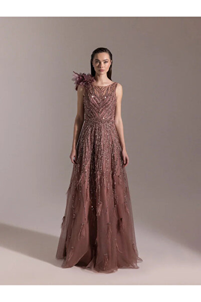 Kenzel Full Length Embroidered Puffy Evening Dress with Otrişli Skirts