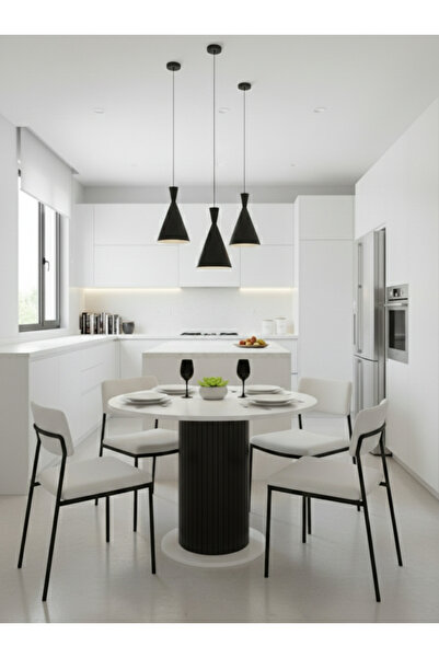 Arvessohome Güneş MDF Ayaklı 90cm Çaplı Yuvarlak Mutfak Masası (SANDALYE YOK)