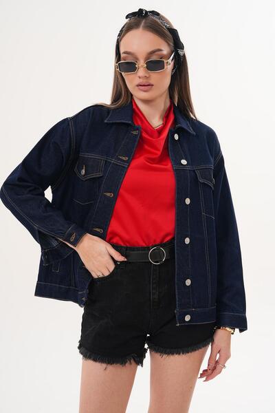 ŞİMAL جاكيت جينز طويل بأزرار للنساء 260180 -