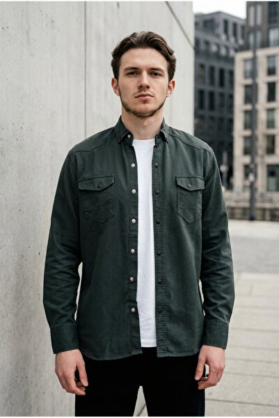 bombe Men's Slim Fit Skinny Fit Denim Shirt