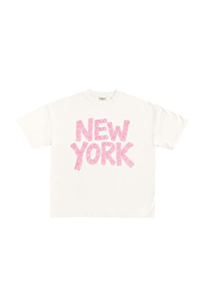 lethestudios Pink York, New York Baskılı T-Shirt