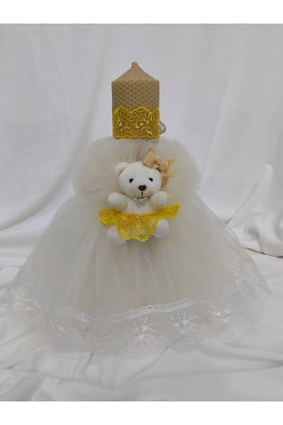 Handmade BAPTISM CANDLE GIRL TULLE AND TEDDY BEAR
