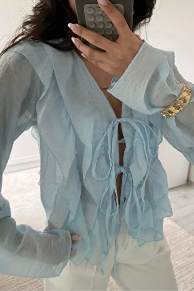 Noi Belis Ruffle Detailed Transparent Woven Shirt Ss26Go0002