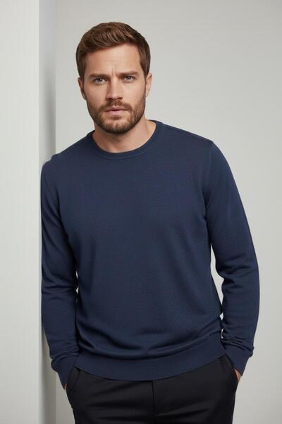 WEMSEY 0 Collar 100% Cotton Dark Blue Knitwear Sweater
