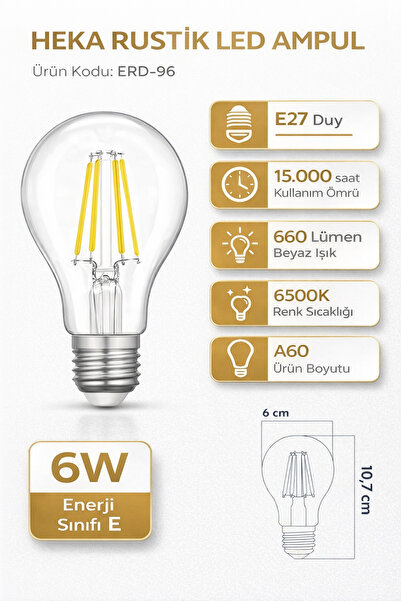 Heka LED Ampul E27 6W 6500K Beyaz Işık ERD-96