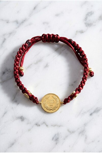 FerizZ Altın Kaplama Ata Liralı Bordo İpli Bileklik BLK-1242