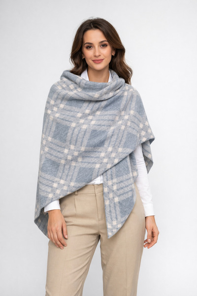 Sebir Moda Checkered Patterned Double-Sided Knitwear Triangle Shawl