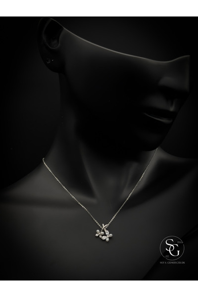 Store İncili Çiçek Buketi Gümüş Kolye 925 Ayar Gümüş