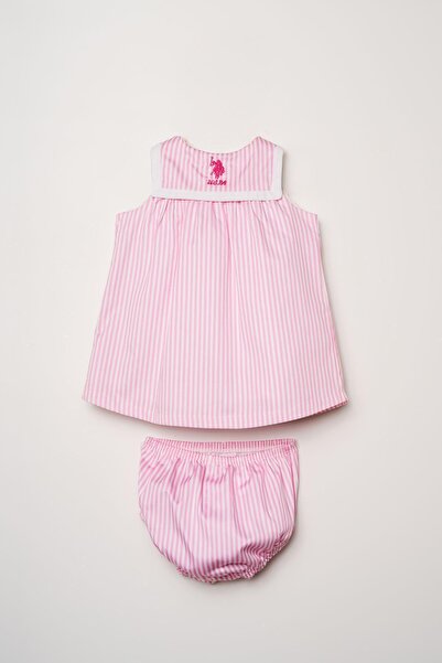 U.S. Polo Assn. Kız Bebek Külotlu Elbise %100 Pamuk Poplin Çizgili Yazlık 2’l...