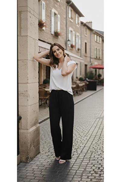 THEBEK Women's Elastic Waist Lace-Up Wide-Leg Ayrobin Pants - Summer Sweat-Re...