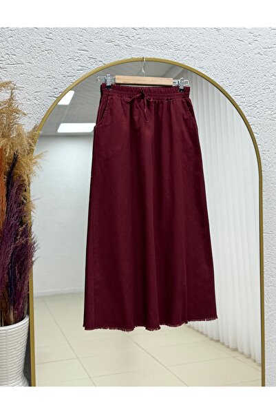MİHRA STORE Feyona Six-Tassel Gabardine Skirt-Ma4281 Burgundy