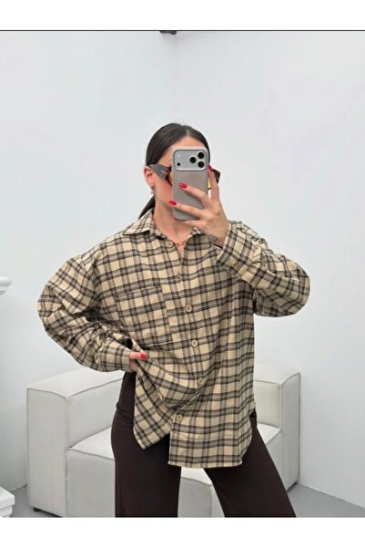 LB Laluna Butik Women's Oversize Cut Plaid Shirt