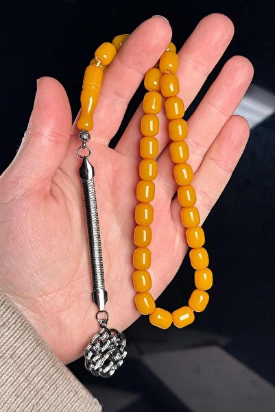 TESBİHKENTİ Capsule Grain Metal Engraved Amber Prayer Beads