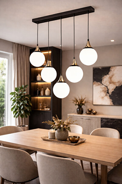 TREND KAFKAS – Linea 5’li Sıralı Gold hunili Opal Cam Sarkıt Avize