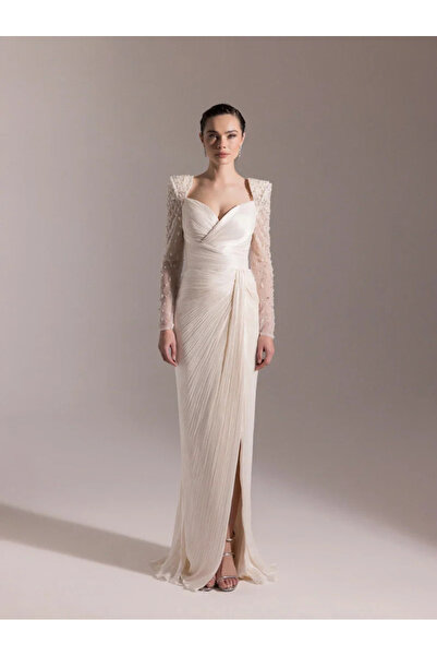 Kenzel Embroidered Shoulder Pleated Evening Dress