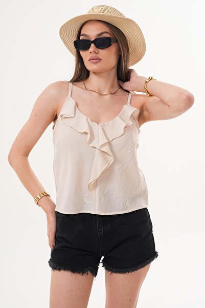 ŞİMAL Women's Ruffle Detailed Modal Blouse with Rope Straps 260177 -