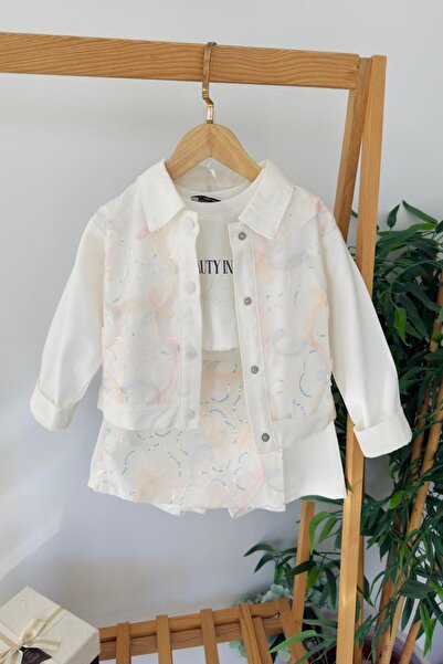 Minigimin Cicileri My Little One's Tulle Floral Sequin Detailed Jacket and 3-...