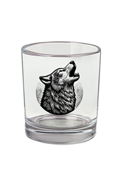 ö özcantasarım Wolf Printed Whiskey Glass - Wolf Head Glass