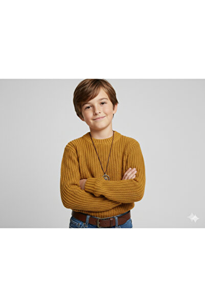 CLOUDY WEAR&DESİGN سترة تريكو محبوكة برقبة دائرية للأولاد (2-13 سنة)