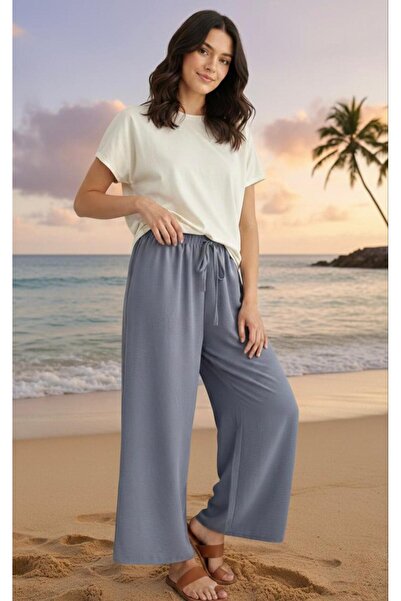 THEBEK Women's Elastic Waist Lace-Up Wide-Leg Ayrobin Pants - Summer Sweat-Re...