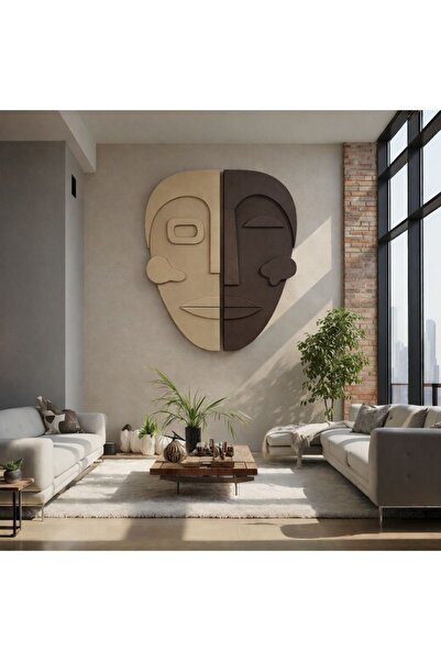 ZESİBA Bohem İkili Ahşap Duvar Mask 3D Tasarım 80x50 cm, Ev, Ofis,Kafe Duvar ...