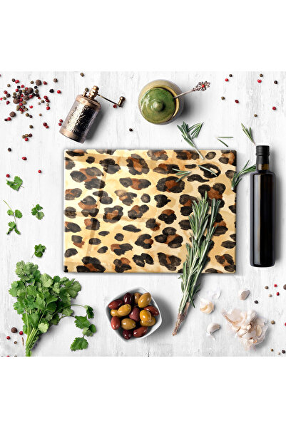 NeoWallArt Leopar Desenli Hijyenik Temperli Cam Kesme Tahtası 35x25 cm – Mode...