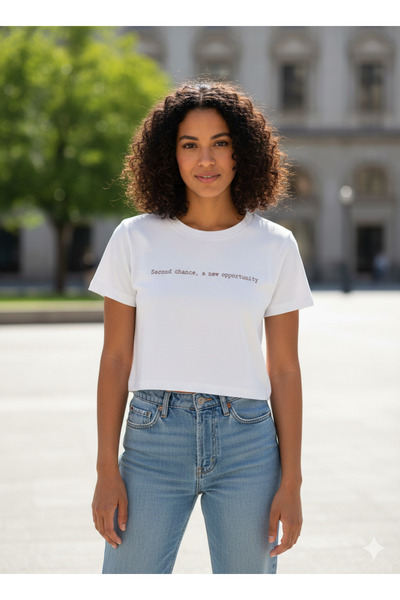 Serena Women's white Cropped top T-shirt with "Printed