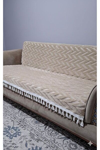 DECORA CASA HOME COLLECTİON Welsoft Kaymaz Süngerli Koltuk Örtüsü Püsküllü Ka...