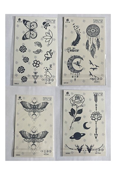 Airbrush Tattoo Kelebek Yusufçuk 4 Adet Birden 1 Ay Kalıcı Yarı Kalıcı Geçici...