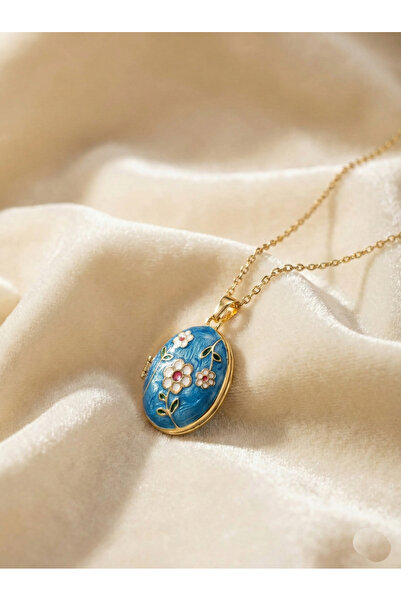 Bluw Jewelry Çiçek Detaylı Pembe Madalyon Kolye