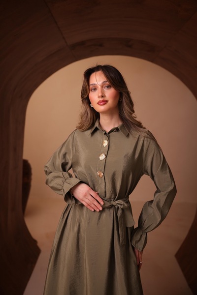 VOICTEC Women's Premium Quality Cupra Shirt Collar Dress