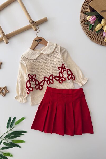 Minigimin Cicileri My Little Girl's 3-Piece Set with Butterfly Detailed Knitt...