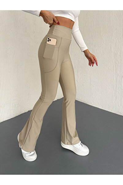 ceymoda Ženske španske leggins pantalone sa visokim strukom i bočnim džepovima