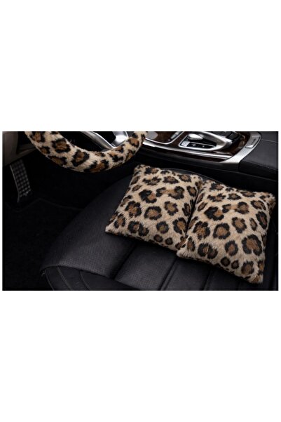 Arabasına Aşıklar Kulubü Leopard Pattern Plush Car Seat Headrest Pillow Cushion