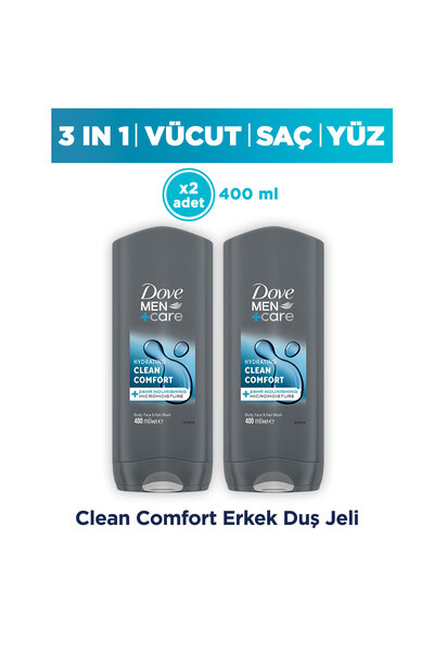 Dove Men +Care Duş Jeli Body, Face&Hair Clean Comfort 400 ml x2