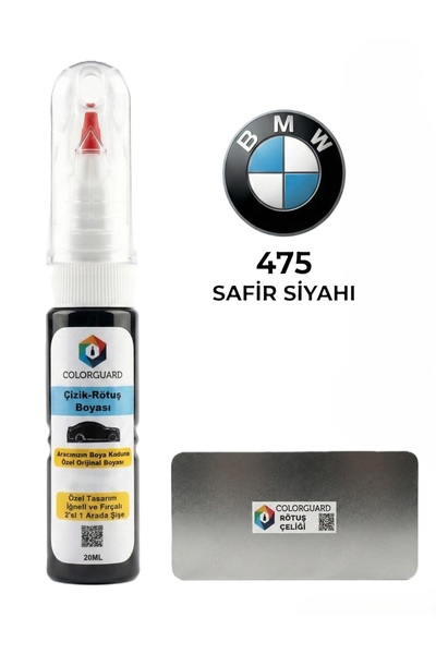 COLORGUARD BMW 475 Safir Siyahı İğneli Fırçalı Özel Tasarım Şişe Rötuş Boyası...