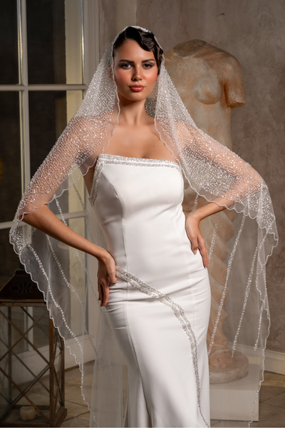 Simay Aksesuar Gelin Duvağı, Gelinlik Aksesuarı Nikah, İncili Kristal Taşlı G...